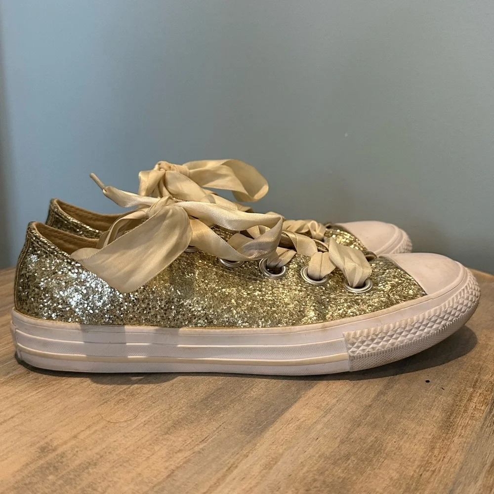 Converse AllStar Gold Glitter Ribbon Tie sneakers Juniors size 5